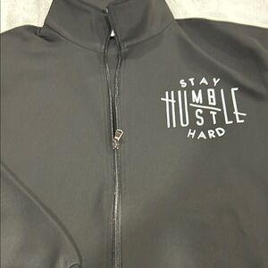 Stay Humble/Hustke Hard Zip-Up track Jacket with Graphic Text